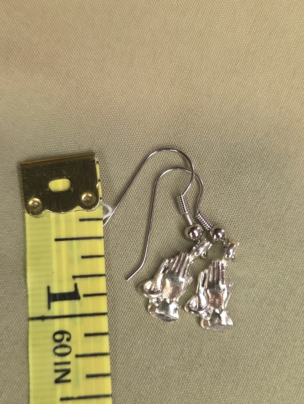 Silver Tone Praying Hands Dangle Earrings Faith